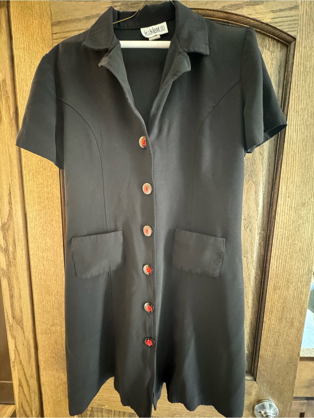 Kensie Short-Sleeve Black Button-Front Midi Dress
